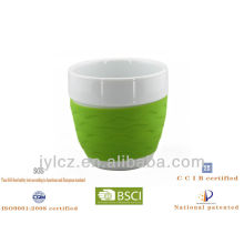Tasse de cadeau de café de forme de ventre de 220cc avec la bande de silicone, taille moyenne, ensemble de 4 dans le PVC